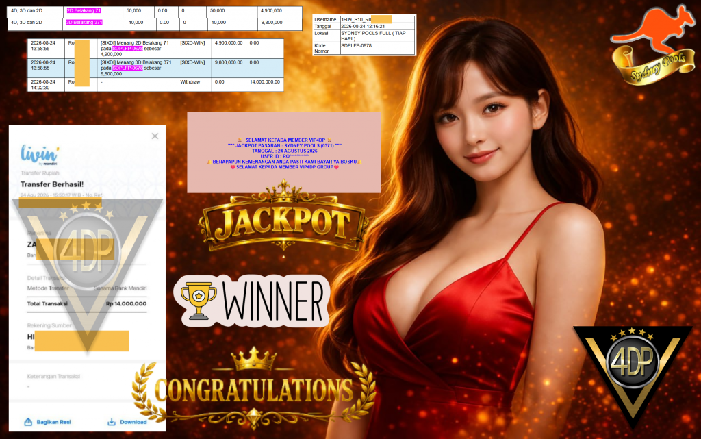 VIP4DP JACKPOT PASARAN ” SYDNEY POOLS (0371) ” Rp14.000.000,- LUNAS