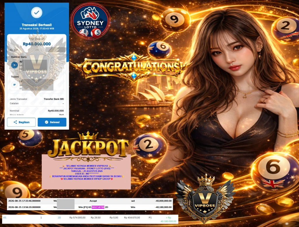 VVIPBOSS JACKPOT PASARAN ” SYDNEY LOTTO (8165) ” Rp40.000.000,- LUNAS