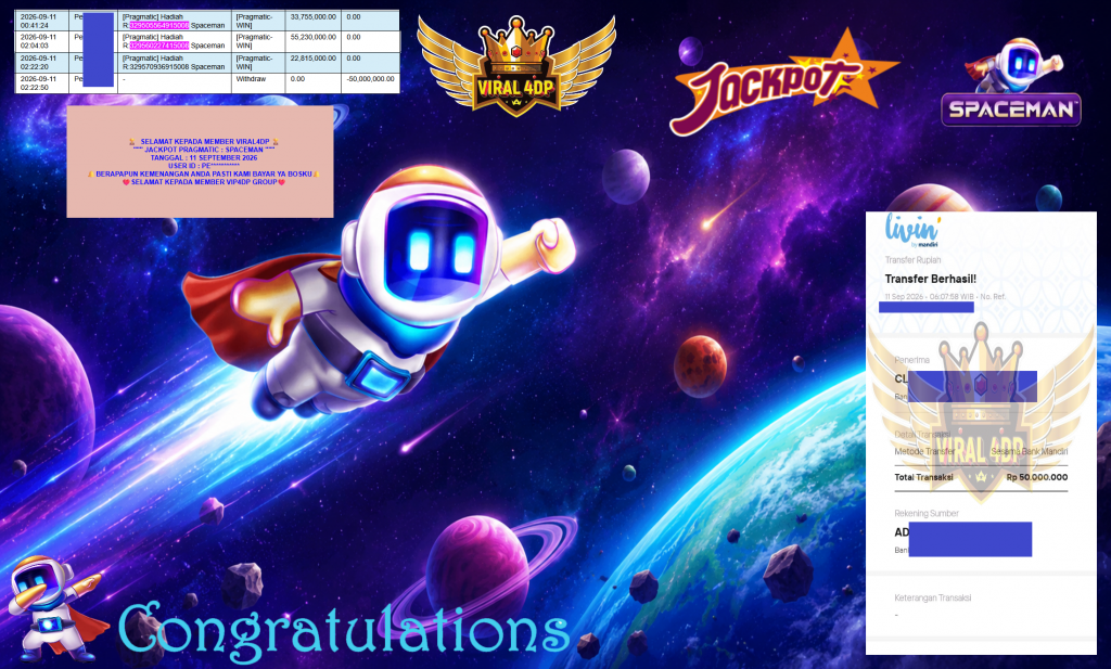 VIRAL4DP JACKPOT PRAGMATIC ” SPACEMAN ” Rp76.240.000,- LUNAS
