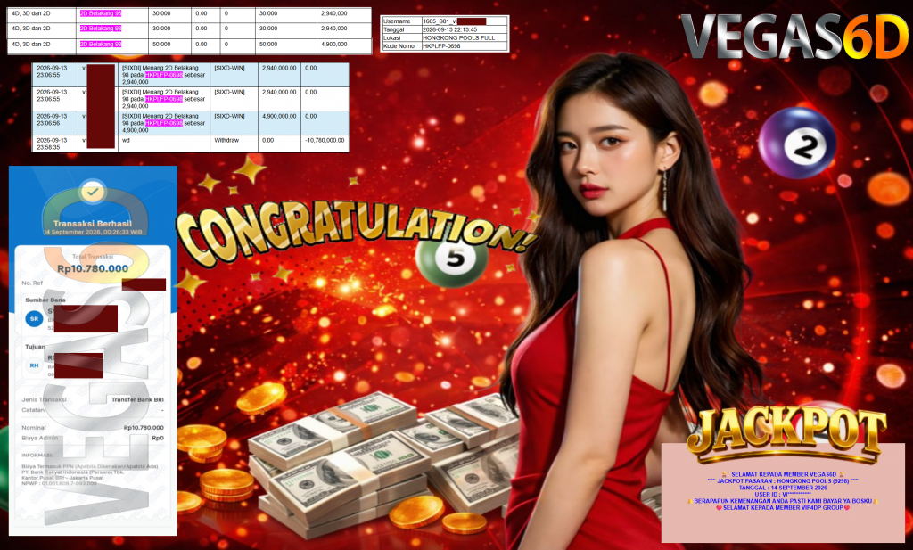 VEGAS6D JACKPOT PASARAN ” HONGKONG POOLS (9298) ” Rp10.780.000,- LUNAS