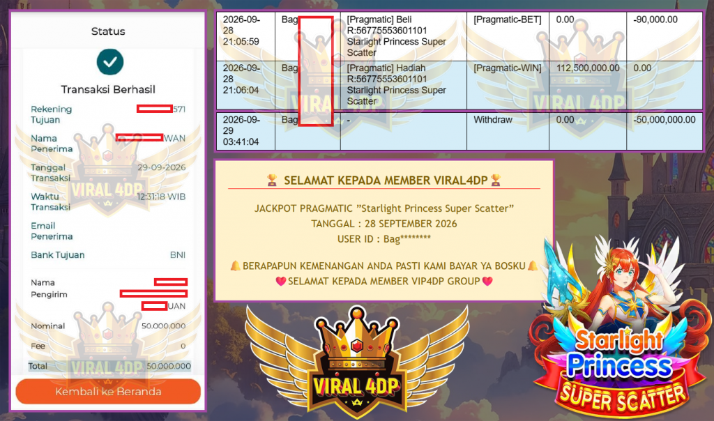 VIRAL4DP JACKPOT PRAGMATIC ”Starlight Princess Super Scatter” Rp 112.500.000,- LUNAS