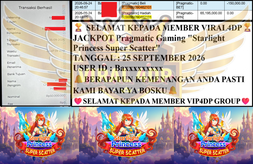 VIRAL4DP JACKPOT PRAGMATIC ”Starlight Princess Super Scatter” Rp 50,000,000,- LUNAS
