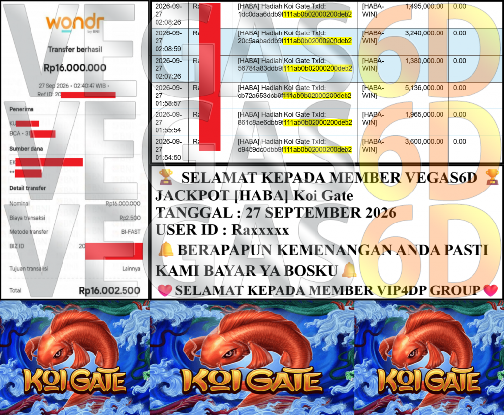 VEGAS6D JACKPOT [HABA] Koi Gate Rp 16,000,000,- LUNAS