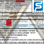 VIP4DP JACKPOT PASARAN SINGAPORE ”8791” Rp 30,000,000,- LUNAS