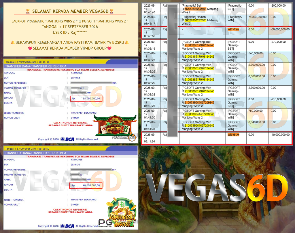 VEGAS6D JACKPOT PRAGMATIC ” MAHJONG WINS 2 ” & PG SOFT ” MAHJONG WAYS 2 ” Rp90.000.000,- LUNAS