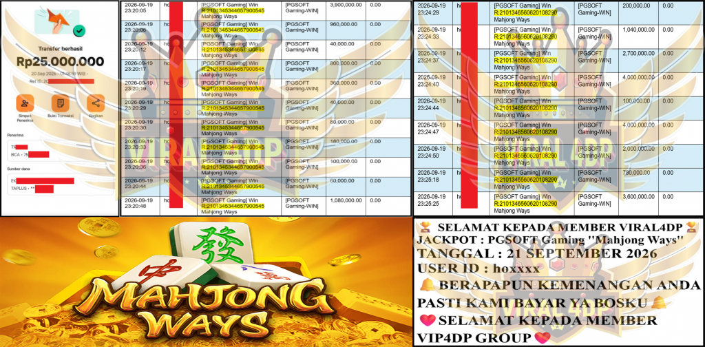 VIRAL4DP JACKPOT PGSOFT Gaming ”Mahjong Ways” Rp 25,000,000,- LUNAS