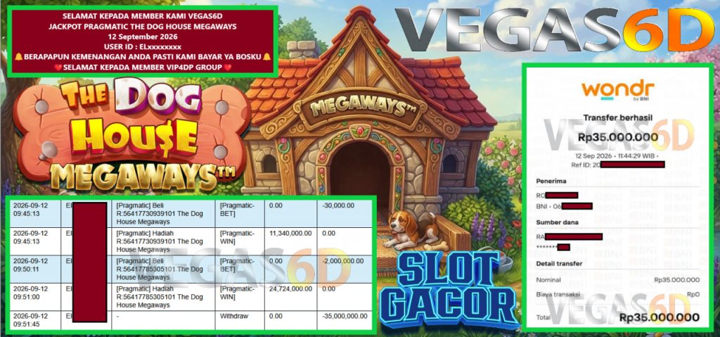 VEGAS6D JACKPOT PRAGMATIC THE DOG HOUSE MEGAWAYS Rp 35.000,000,- LUNAS