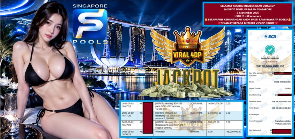 VIRAL4DP JACKPOT TOGEL PASARAN SINGAPORE Rp 18.000,000,- LUNAS