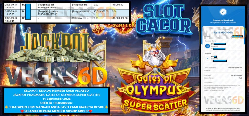 VEGAS6D JACKPOT PRAGMATIC GATES OF OLYMPUS SUPER SCATTER Rp 15.900,000,- LUNAS