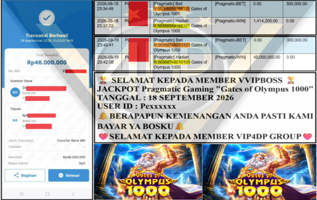 VIP4DP JACKPOT PRAGMATIC ”Gates of Olympus 1000” Rp 46,000,000,- LUNAS