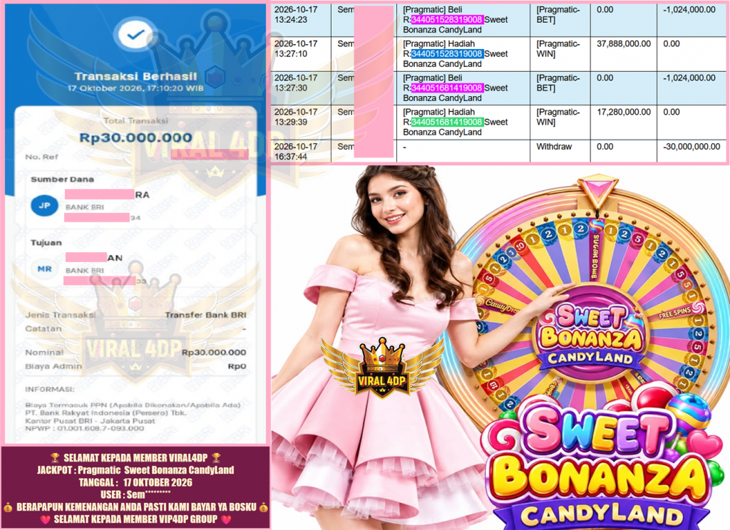 VIRAL4DP JACKPOT Pragmatic ” Sweet Bonanza CandyLand ” Rp.30.000.000,-LUNAS