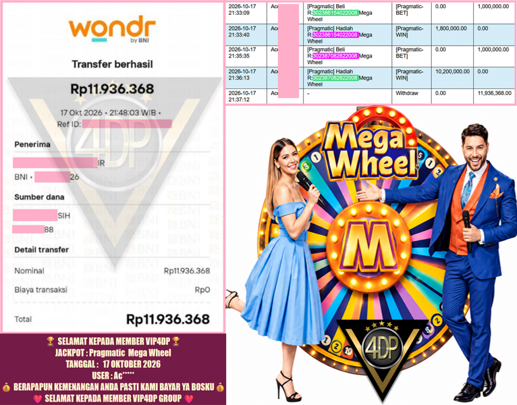 VIP4DP JACKPOT Pragmatic ” Mega Wheel ” Rp.11,936,368,-LUNAS