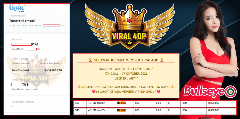 VIRAL4DP JACKPOT PASARAN BULLSEYE ”0460” Rp 14.000.000,- LUNAS
