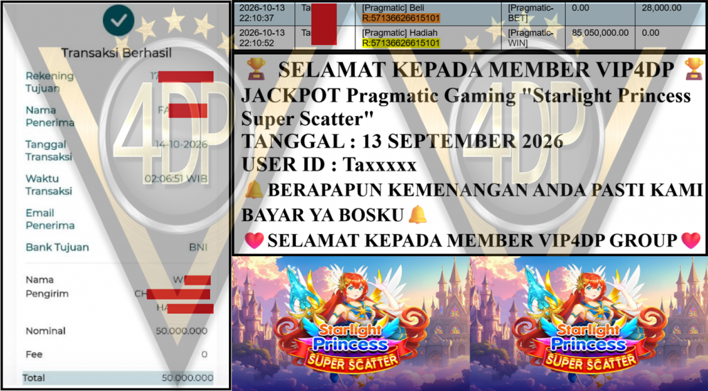 VIP4DP JACKPOT PRAGMATIC ”Starlight Princess Super Scatter” Rp 50,000,000,- LUNAS