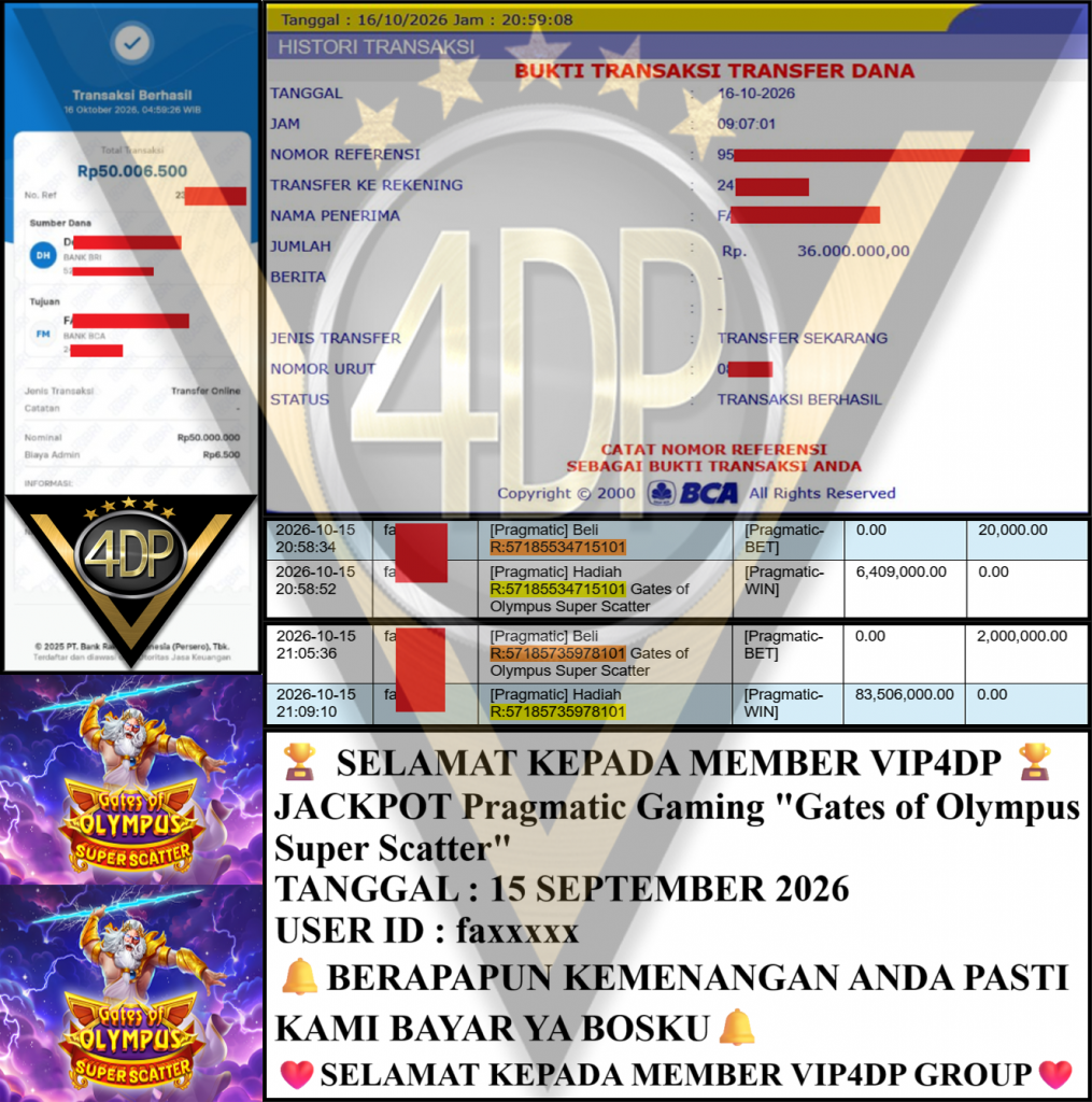 VIP4DP JACKPOT PRAGMATIC ”Gates of Olympus Super Scatter” Rp 86,000,000,- LUNAS
